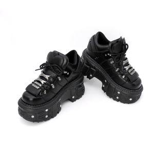 Giày Bốt Cổ Ngắn Nữ Phong Cách Punk Dây Buộc Đế Platform 6CM Kiểu Gothic Rock Trang Trí Kim Loại Chất Liệu Da Lộn Đế Vulcanize Dành Cho Người Lớn