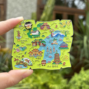 Creative Travel Souvenir Metal Fridge Magnet Hangzhou Map Design Unique Gift for Friends Cultural Creative Festival Supplies
