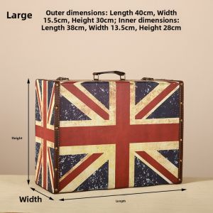 Retro European Style Handheld Wooden Storage Box Travel Photography Prop Desktop Organizer Box Vintage Leather Suitcase
