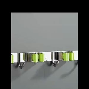 HL MALL WALL MOUNTED BROOM MOP HOLDER RACK STORAGE ORHANIZER TOOLS WITH 5HOOKS 4 CLIPS