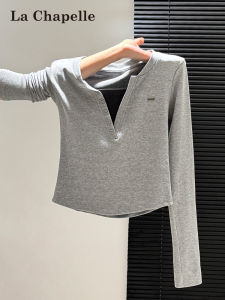 La Chapelle | Layered Design V-Neck Long Sleeve Colorblock Slim Fit Women Top