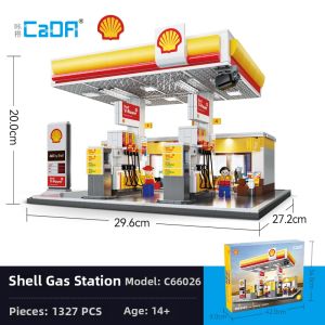 CaDA | Shell Gas Station Styled Large City Building Set Small Bricks