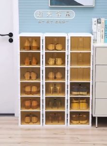 ชั้นวางรองเท้า พับได้ ชั้นรองเท้ามินิมอล กล่องใส่รองเท้า ฝาหน้าเปิด-ปิดพลาสติกแบบหนา