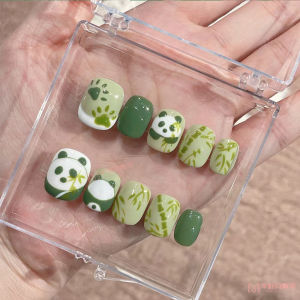 Handmade Short Panda Design Detachable Nail Art Stickers White Cartoon Drawing High End Sensation Wearable Nails Beauty Tools