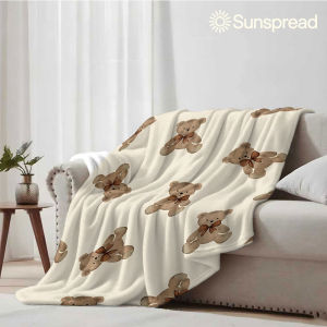 Beast Kingdom | Bow Bear Soft Warm Flannel Blanket Lightweight Cozy Christmas Halloween Home Decor Room