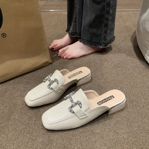 French Style Womens Mules Slippers Half Slippers Outdoor Wear Spring New Lazy Person Slippers Anti-Slip Rubber Bottom