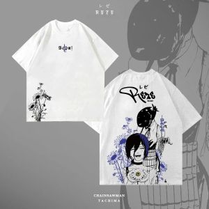 Anime Chainsawman Reze Áo Thun Họa Tiết Quá Khổ Dạo Phố Nữ Tay Ngắn Harajuku Goth Vintage Y2k Áo Cotton Thường Ngày Cho Nam Nữ