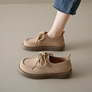 Womens Soft Bottom Genuine Leather Slip-On Shoes Comfortable Flat Sport Single Shoes Casual round Toe mid Heel Rubber Outsole