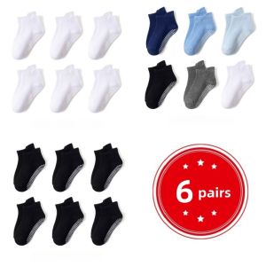 6 Pairs/Lot Cotton Childrens Anti-slip Boat Socks for Boys Girl Low Cut Floor Kid Sock with Rubber Grips Four Season