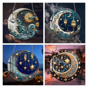 Sun and Moon Stained Suncatcher Window Hanging Ornaments Acrylic Plate for Home Room Wall Decoration Garden Hallway Pendant Diy