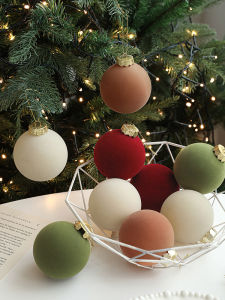 Flocking Christmas Balls Plastic Ornament for Christmas Tree 8cm Colorful Hanging Decorations Festive Window Display 6ps Box Set