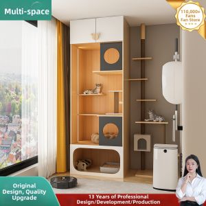 LOVE IN SPACE | Custom Solid Wood Large Space Balcony Cat Villa with Scratching Post