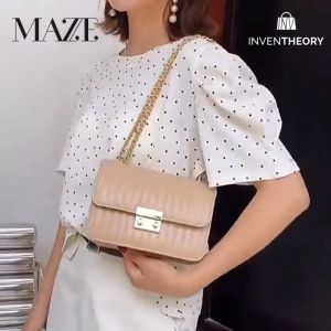 MAZE Madeline Fashion Women Sling Bag Classy Strap Lines Gold Buckle Leather Shoulder Purse Wallet Dinner Party Casual Beg Gold Chain Belt - Lazada