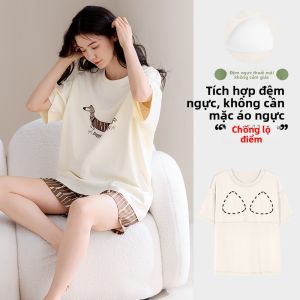 Bộ đồ ngủ nữ MiiOW Cat Person làm bằng vải cotton tay ngắn thoải mái thoáng khí