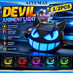 Aitemay 2PCS SP12 Evil Smile Car Ambient Light Solar USB Rechargeable LED Beads Sucker Lamp Colorful Changing Light For Windshield Home Decor