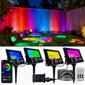 Đèn LED Pha Ngoài Trời Đổi Màu Với Điều Khiển Từ Xa Bằng Ứng Dụng Chống Nước IP66 Dùng Cho Sân Vườn Tường Chiếu Sáng Cảnh Quan