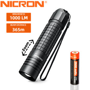 Nicron Đèn Pin LED độ sáng cao N8F đèn Pin đèn pin Focus LED dài khoảng cách 1000lumen 365m Đèn Pin đèn LED chống nước IP65 đèn pin mini bỏ túi cầm tay với cường độ mạnh 33750cd ánh sáng trắng cho cuộc phiêu lưu leo núi ngoài trời