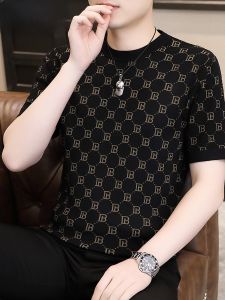 HENGYUANXIANG | Hengyuanxiang Mens Short Sleeve Knitted Sweater Slim Fit Round Neck Fashionable Base Layer Shirt Spring Autumn Seasonal Wear