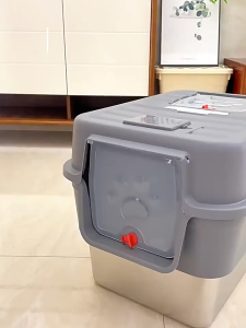 Big Large Cat Litter Box With Cover Scoop Fully Enclosed Cat Toilet Splash Proof Cat Potty Poop Tray Stainless Steel Cat Litter Box