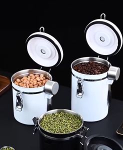 Stainless Steel Airtight Coffee Storage Canister with Scoop and Date Tracker 1.8L Large Capacity Kitchen Storage Container