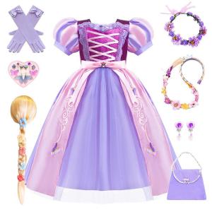 New Summer Long Hair Princess Dress Childrens Birthday Costume Girls Festival COS Play Clothes European Style Ogege Fabric