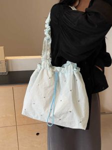 Fashionable Canvas Tote Bag Adjustable Rope Versatile Simple Style Fresh Single Shoulder Bag Stylish Handbag for Youth