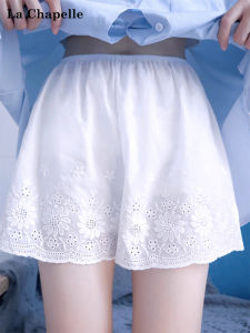 กางเกงขาสั้นผ้าลินินบางลายดอกไม้ La Chapelle สำหรับผู้หญิงในฤดูร้อน กางเกงชั้นในแบบลำลองระบายอากาศได้ดี กางเกงชั้นในลูกไม้ระบายอากาศได้ดี