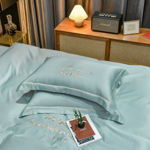 Linen Silk Pillowcase Embroidered Cool Summer Hotel Standard Single Person Pillow Cover Pure Color Washable Bedding Accessories