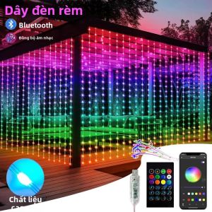 Dây Đèn LED RGBIC Dạng Rèm Với Điều Khiển Từ Xa Bằng Ứng Dụng Đồng Bộ Nhạc Cắm USB Trang Trí Phòng Đèn Tiên Tích Hợp Sẵn Pin