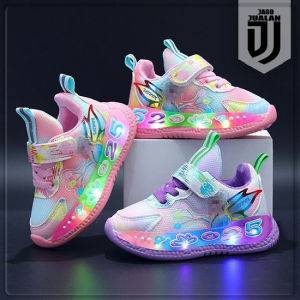 Sepatu Lampu LED FROZEN Anak usia 1 2 3 4 5 6 tahun / Sepatu Sneakers Tali Perekat Anak Cewek Motif Princess Elsa / Sepatu MENYALA Anak Balita Perempuan Fashion Trendy / Sepatu Baby Casual Wanita Karakter Lucu / Sepatu Running Anak Fashion Sol Menyala