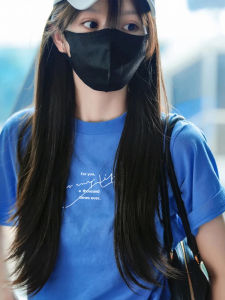 Salt-style Smoky Blue Letter Printed T-Shirt Cotton