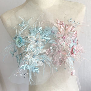 SASKIA Mới Lông Vũ Đính Hạt Kim Cương Hoa Thêu Vải Lưới Vá Trang Trí DIY Phụ Kiện May Vá Chất Liệu Thủ Công