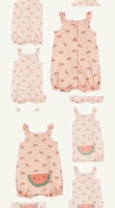 Baby Girl Carters 1-Piece Pink Watermelon Romper for 12mons.