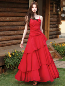 French Style Red Asymmetrical Hem Blouse Dress Casual High Waist Summer Breathable V-neck A-line Skirt for Beach Holiday
