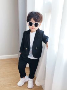 Casual Stylish Boys Suit Set Childrens Little Blazer Black Pink Color Host Outfit Spring Autumn Polyester Viscose Blend