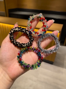 4Pcs Beaded Hair Tie High Elastic Colorful Rubber Band Headband Hair Tie Ladies Hair Accessories
