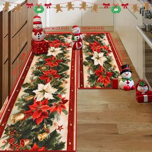 ชุดพรมคริสต์มาสสองชิ้น VIKAMA ลายพิมพ์สไตล์อเมริกัน สำหรับตกแต่งงานปาร์ตี้วันหยุด พรมดูดซับน้ำสำหรับห้องครัวและห้องน้ำ