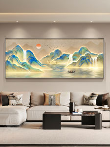 ภาพวาดทิวทัศน์จีนใหญ่ ภาพตกแต่งห้องนั่งเล่น ภาพวาดทิวทัศน์ภูเขา ภาพวาดขนาดใหญ่ ภาพวาดที่พื้นหลังโซฟา ภาพวาดที่ติดผนัง