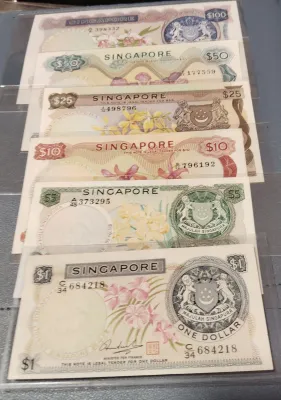 Singapore Orchid Series Banknotes 6-piece Set $1 $5 $10 $25 $50 $100 Fit for Collection Display