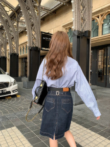 NIHAOKANONG | Chân Váy A-Line Dây Đai Trang Trí Sau Cao Waist Giảm Béo