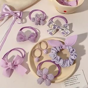Túi 10 dây cột tóc/đồ buộc tóc đính nơ/hoa phiên bản Hàn quốc màu pastel siêu xinh cho bé