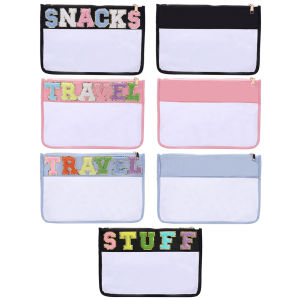 MOJOYCE Travel Toiletry Organizer Chenille Letter Tote Bag with Adjustable Strap and Stylish Letter Embroidery