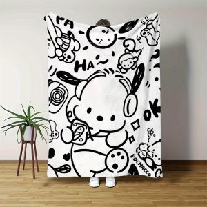 Sanrio | Pochacco Line Art Flannel Blanket 2DSingle Print Cute Soft Plush Warm Durable Bed Blanket Home Bedroom Living Room Playful Decor