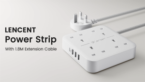 LENCENT Power Strip with USB C Port 4 Way Outlets Power Strip with 4 USB Ports (3.4A 1 Type C and 3 USB-A Ports) Extension Lead Multi Plug Charging Station with 1.8M Braided Extension cord for Home Office 3250W