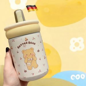 Besee | Portable Breakfast Cup For Office Workers Oatmeal And Congee Mug With Thick Straw