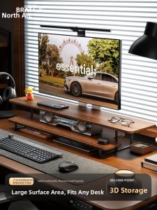 Brateck | Wood Grain Walnut Monitor Riser with Storage