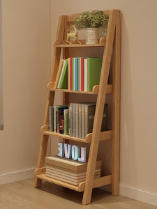 Nordic Full Solid Wood Trapezoidal Shelf Simple Bedroom Bookcase Multi-layer Home Living Room Floor Ladder Rack Storage Rack