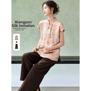 MOHANYIMEI | New Chinese Style Rayon Crepe Print Loose Set