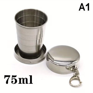 New#75/140/250ml Stainless Steel Folding Water Cup With Keychain Lid Outdoor Camping Portable Collapsible Retractable Teacup