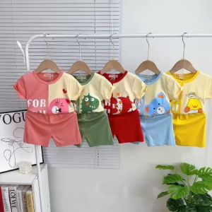 Bộ Quần Áo Trẻ Em Ngắn Tay Cổ Tròn NATUCO Vải Thun Lạnh Thiết Kế Ghép Vải In Hình Rồng Gấu Cho Bé Trai Bé Gái 0-8 Tuổi TN-IN167